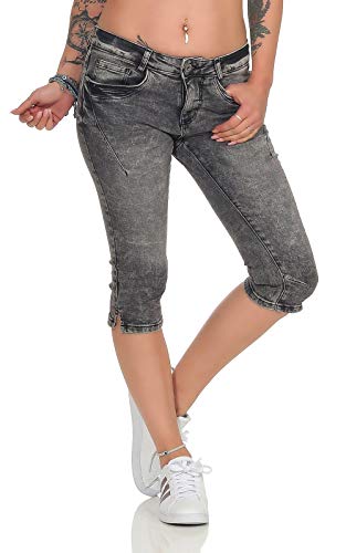 Sublevel Damen Capri-Hose Shorts LSL-402/LSL-336 Bermuda dreiviertellang Slim-Fit Grey Denim L von Sublevel