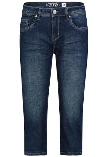 Sublevel Damen Capri Jeans Sommerhose mit Knopf Dark-Blue S von Sublevel