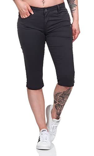 Sublevel Damen Capri Shorts LSL-448 knielange Damenhose Slim Anthracite Grey M von Sublevel