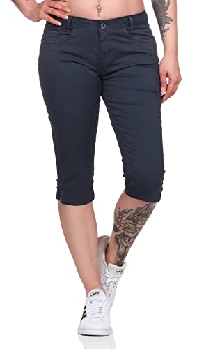 Sublevel Damen Capri Shorts LSL-448 knielange Damenhose Slim Inkwell Blue S von Sublevel