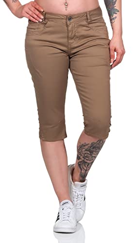 Sublevel Damen Capri Shorts LSL-448 knielange Damenhose Slim Portabella Brown XL von Sublevel