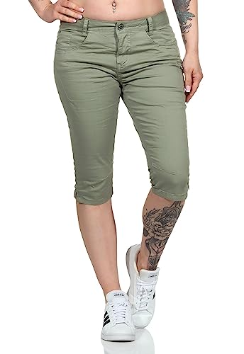 Sublevel Damen Capri Shorts LSL-448 knielange Damenhose Slim Washed Olive L von Sublevel