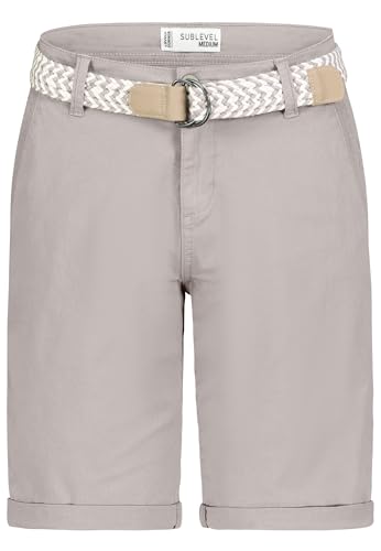 Sublevel Damen Chino Bermuda Shorts mit Buntem Gürtel Light-Grey XL von Sublevel