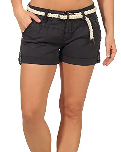 Sublevel Damen Chino Shorts LSL-377/LSL-401/LETN-033 Hot Pants mit Flechtgürtel Anthracite Grey L von Sublevel