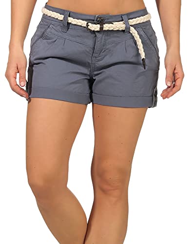Sublevel Damen Chino Shorts LSL-377/LSL-401/LETN-033 Hot Pants mit Flechtgürtel Bleached Indigo XS von Sublevel