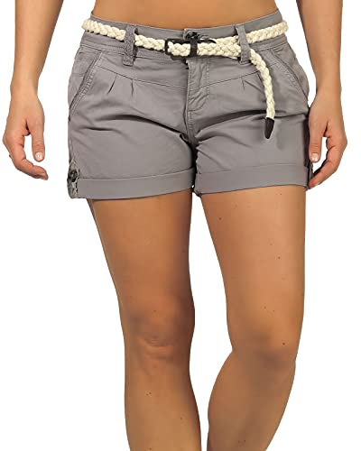 Sublevel Damen Chino Shorts LSL-377/LSL-401/LETN-033 Hot Pants mit Flechtgürtel Dawn Grey L von Sublevel