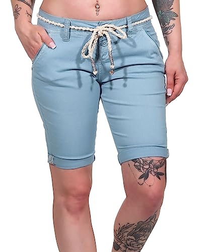 Sublevel Damen Chino Shorts LSL-451 Bermuda mit schmalem Gürtel Slate Blue L von Sublevel