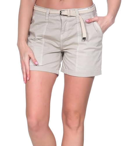 Sublevel Damen Chino Shorts LSL-503 Kurze Hose Sommershorts mit Gürtel Light Beige M von Sublevel