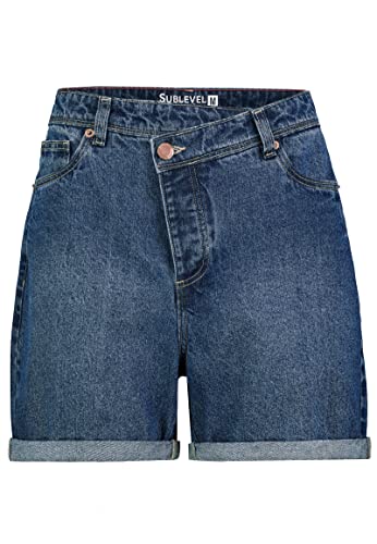 Sublevel Damen Denim Bermuda mit schrägem Bund Middle-Blue M von Sublevel