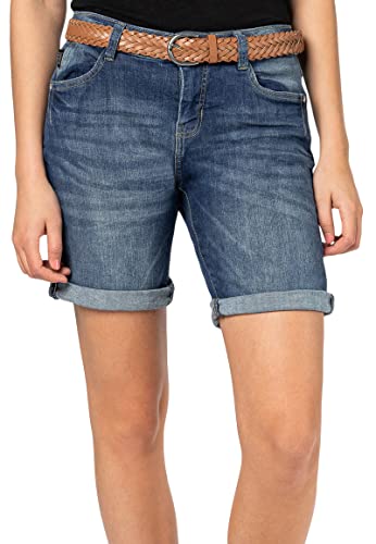 Sublevel Damen Denim Bermudas mit Flechtgürtel Kurze Jeans Middle-Blue XL von Sublevel