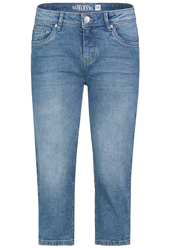 Sublevel Damen Denim Jeans Shorts Capri Hose mit 5-Pocket Design, Farben:Blau, Größe:XL von Sublevel