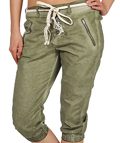 Sublevel Damen Dreiviertel Capri Shorts Hose LSL-328/334 Washed-Look inklusive Gürtel Light Green M von Sublevel