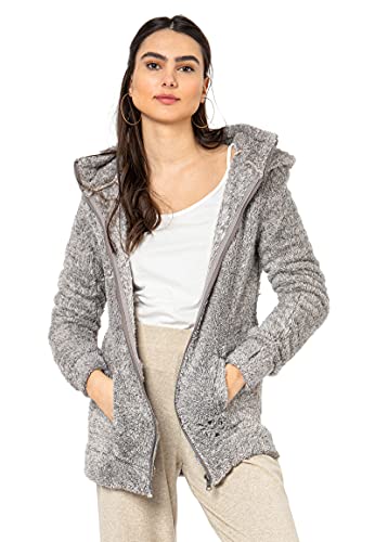 Sublevel Damen Fleece-Mantel: Kuschelige Teddyfleece Kapuzenjacke, Langarm, Warm und Bequem, Freizeitjacke in Schwarz, Rosa, Weiß, Grau light-grey S von Sublevel