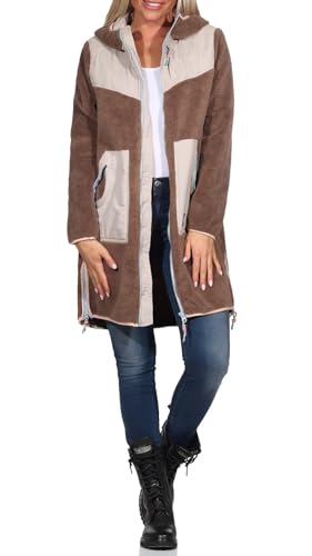 Sublevel Damen Fleecemantel LSL-457 lange Teddy Jacke mit Kapuze Antique Brown M von Sublevel