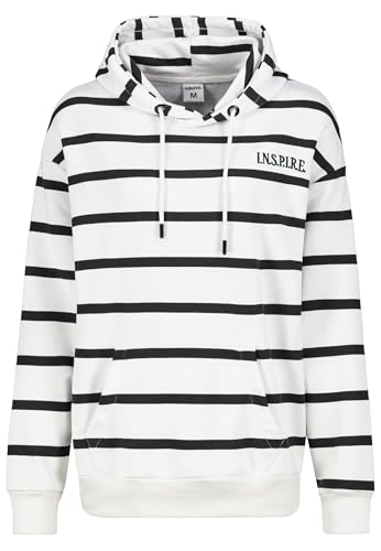 Sublevel Damen Gestreifter Kapuzenpullover mit Stickerei und Kängurutasche, Farben:Weiß-3, Größe:M von Sublevel