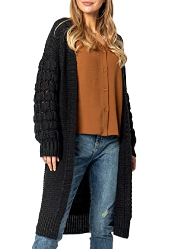 Sublevel Damen Grobstrick Cardigan mit Bubble Ärmeln Black M/L von Sublevel