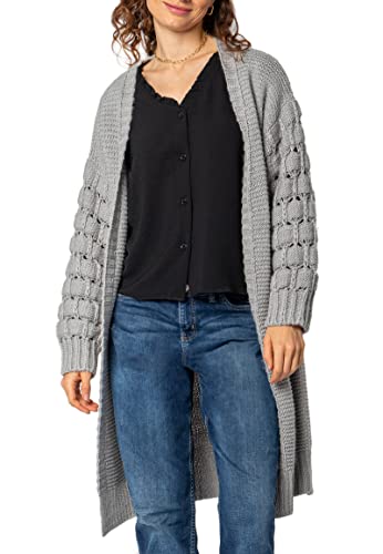 Sublevel Damen Grobstrick Cardigan mit Bubble Ärmeln Light-Grey L/XL von Sublevel