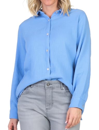Sublevel Damen Hemd Musselin-Bluse LSL-447 Langarm-Bluse Azurine Blue M/L von Sublevel