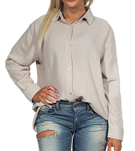 Sublevel Damen Hemd Musselin-Bluse LSL-447 Langarm-Bluse Light Beige M/L von Sublevel