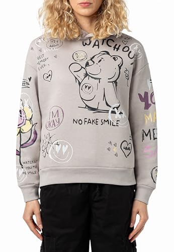 Sublevel Damen-Hoodie mit auffälligem Allover Print beige M von Sublevel