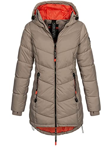 Sublevel Damen Jacke Steppmantel LSL-412 Kurzmantel mit gefütterter Kapuze Light Mud Brown L von Sublevel