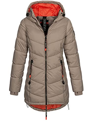 Sublevel Damen Jacke Steppmantel LSL-412 Kurzmantel mit gefütterter Kapuze Light Mud Brown XXL von Sublevel