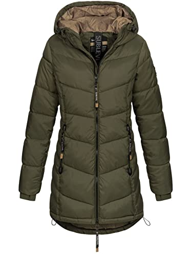 Sublevel Damen Jacke Steppmantel LSL-412 Kurzmantel mit gefütterter Kapuze Mistletoe Green L von Sublevel