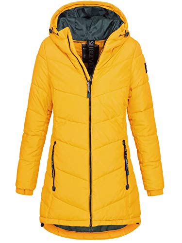 Sublevel Damen Jacke Steppmantel LSL-412 mit gefütterter Kapuze mango yellow XXL von Sublevel