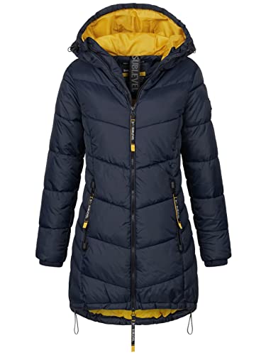 Sublevel Damen Jacke Steppmantel LSL-412 mit gefütterter Kapuze inkwell blue XXL von Sublevel