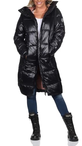 Sublevel Damen Jacke Steppmantel LSL-437 gesteppter Parka mit Kapuze Black L von Sublevel