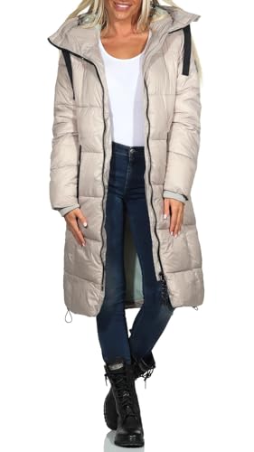 Sublevel Damen Jacke Steppmantel LSL-437 gesteppter Parka mit Kapuze Dark Beige XL von Sublevel