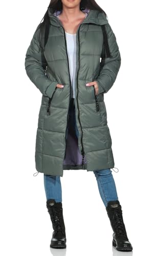 Sublevel Damen Jacke Steppmantel LSL-437 gesteppter Parka mit Kapuze Middle Green L von Sublevel