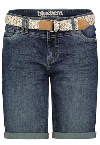 Sublevel Damen Jeans Bermuda-Shorts mit Buntem Gürtel Dark-Blue XL von Sublevel