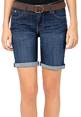 Sublevel Damen Jeans Bermuda-Shorts mit Veloursleder Gürtel Dark-Blue S von Sublevel