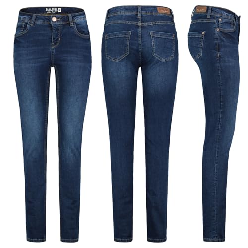 Sublevel Damen Jeans Hose Jeanshose Röhre Slim Fit Denim Stretch Hose, Farbe:Dunkelblau, Größe:S 36 von Sublevel