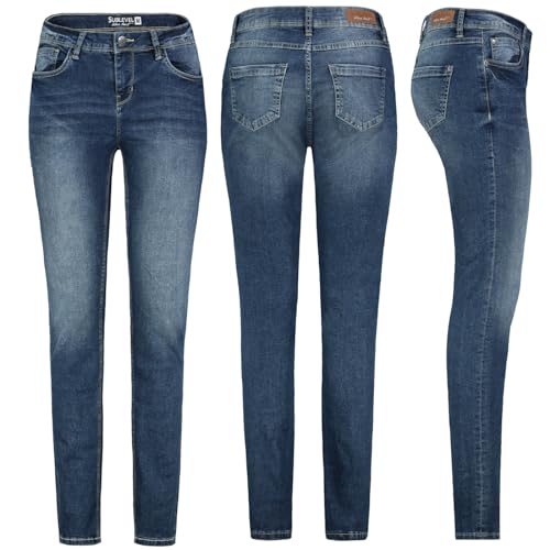 Sublevel Damen Jeans Hose Jeanshose Röhre Slim Fit Denim Stretch Hose, Farbe:Middle Blue, Größe:L 40 von Sublevel