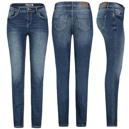 Sublevel Damen Jeans Hose Jeanshose Röhre Slim Fit Denim Stretch Hose, Farbe:Middle Blue, Größe:XL 42 von Sublevel