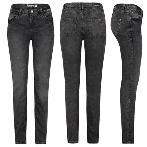 Sublevel Damen Jeans Hose Jeanshose Röhre Slim Fit Denim Stretch Hose, Farbe:Schwarz, Größe:L 40 von Sublevel