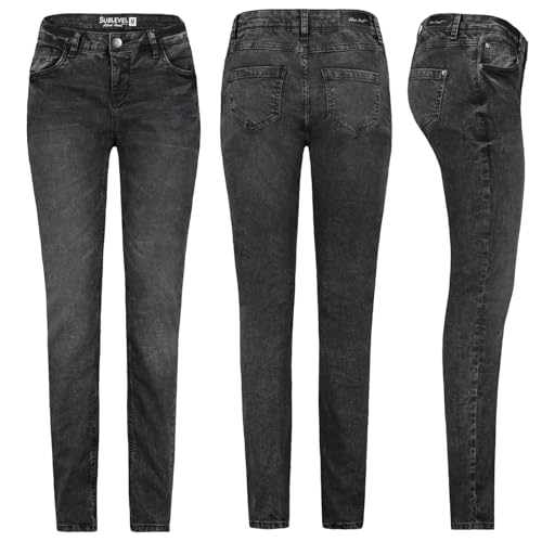 Sublevel Damen Jeans Hose Jeanshose Röhre Slim Fit Denim Stretch Hose, Farbe:Schwarz, Größe:M 38 von Sublevel