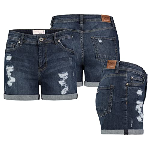 Sublevel Damen Jeans Shorts Bermuda Kurze Hose Short Denim Stretch Denim Hotpants, Farbe:Dunkelblau, Größe:M / 38 von Sublevel