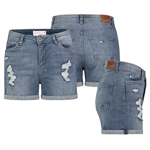Sublevel Damen Jeans Shorts Bermuda Kurze Hose Short Denim Stretch Denim Hotpants, Farbe:Hellblau, Größe:L / 40 von Sublevel