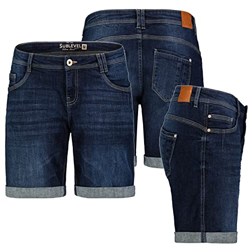 Sublevel Damen Jeans Shorts Bermuda Kurze Hose Shorts Short Denim Stretch Denim, Farbe:Dunkelblau, Größe:S 36 von Sublevel