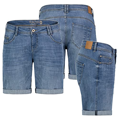 Sublevel Damen Jeans Shorts Bermuda Kurze Hose Shorts Short Denim Stretch Denim, Farbe:Middle Blue, Größe:M 38 von Sublevel