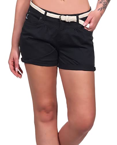 Sublevel Damen Jeans Shorts Kurze Hose mit Stoffgürtel Anthracite Grey L von Sublevel