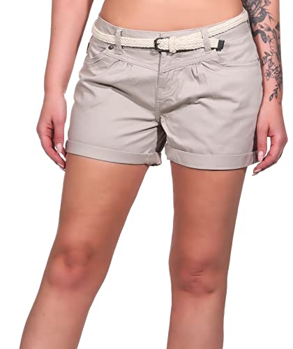 Sublevel Damen Jeans Shorts Kurze Hose mit Stoffgürtel String Beige XL von Sublevel