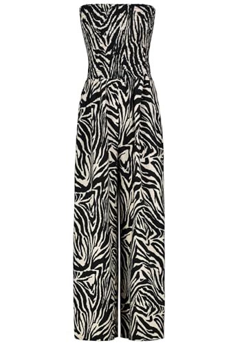 Sublevel Damen Jumpsuit mit Leo-Print, trägerlos, weites Bein Overall, tailliert, Farben:Schwarz-3, Größe:M-L von Sublevel