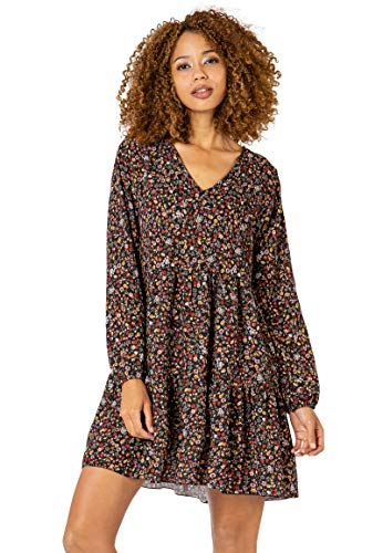 Sublevel Damen Herbst Kleid mit Blumen-Muster Langarm Black L/XL von Sublevel