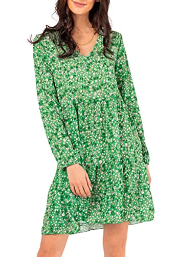 Sublevel Damen Kleid Frühling und Sommer mit Blumen-Muster Blumenkleid Langarm Dark-Green S/M von Sublevel