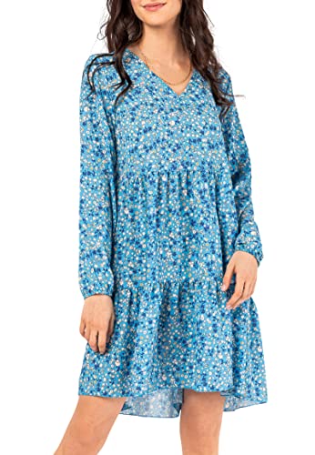 Sublevel Damen Herbst Kleid mit Blumen-Muster Langarm Light-Blue M/L von Sublevel