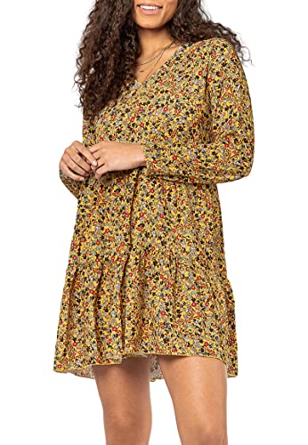 Sublevel Damen Kleid Frühling und Sommer mit Blumen-Muster Blumenkleid Langarm Yellow S/M von Sublevel